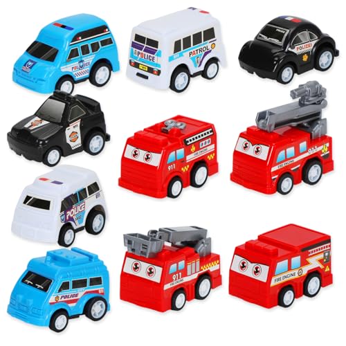 Cadimus Zurückziehen Spielzeugautos，10pcs Aauto Kinder Spielzeug,Spielzeuge für Mini-Polizeiautos, Spielzeuge für Mini-Feuerwehrautos，Spielzeugstreifenwagen für Kinder von Cadimus