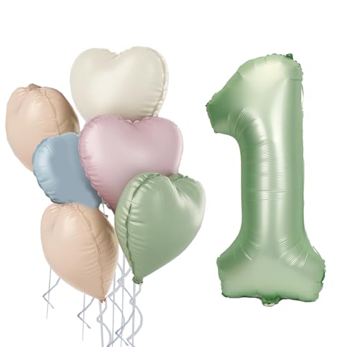 Grün Luftballon 1.Geburtstag,Salbeigrün 1. Geburtstag Ballon Deko,32 Zoll luftballon 1. mit Herz Folienballons,für 1 Jahr Geburtstagsdeko Junge Mädchen,Jubiläum Party Dekoration Grün Luftballon 1.Geburtstag,Salbeigrün 1. Geburtstag Ballon Deko,32 Zoll luftballon 1. mit Herz Folienballons,für 1 Jahr Geburtstagsdeko Junge Mädchen,Jubiläum Party Dekoration von Cadimus