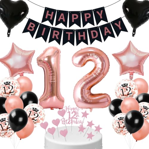 Cadimus Deko 12. Geburtstag Mädchen Schwarz Roségold,12. Geburtstag Luftballon,Geburtstagsdeko 12 jahre Frauen,Ballon Dekorationsset für 12 ter,Ballons für Geburtstagsfeier Deko Cadimus Deko 12. Geburtstag Mädchen Schwarz Roségold,12. Geburtstag Luftballon,Geburtstagsdeko 12 jahre Frauen,Ballon Dekorationsset für 12 ter,Ballons für Geburtstagsfeier Deko von Cadimus