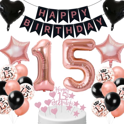 Cadimus Deko 15. Geburtstag Mädchen Schwarz Roségold,15. Geburtstag Luftballon,Geburtstagsdeko 15 jahre Frauen,Ballon Dekorationsset für 15 ter,Ballons für Geburtstagsfeier Deko Cadimus Deko 15. Geburtstag Mädchen Schwarz Roségold,15. Geburtstag Luftballon,Geburtstagsdeko 15 jahre Frauen,Ballon Dekorationsset für 15 ter,Ballons für Geburtstagsfeier Deko von Cadimus