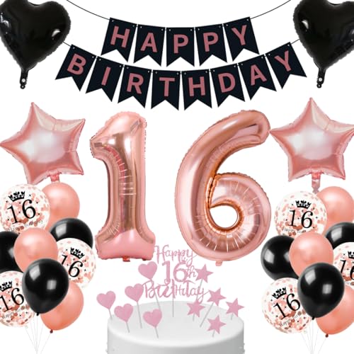 Cadimus Deko 16. Geburtstag Mädchen Schwarz Roségold,16. Geburtstag Luftballon,Geburtstagsdeko 16 jahre Frauen,Ballon Dekorationsset für 16 ter,Ballons für Geburtstagsfeier Deko Cadimus Deko 16. Geburtstag Mädchen Schwarz Roségold,16. Geburtstag Luftballon,Geburtstagsdeko 16 jahre Frauen,Ballon Dekorationsset für 16 ter,Ballons für Geburtstagsfeier Deko von Cadimus