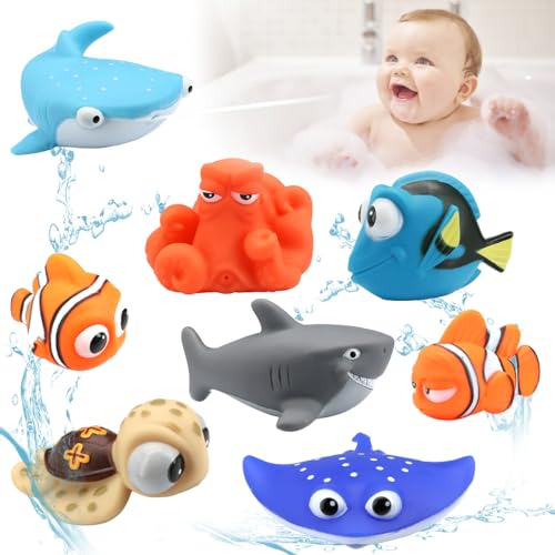 Cadoal 8 Stück Baby badespielzeug wasserspielzeug, Badetiere ab 1 Jahr badespass für Kinder badewanne Pool, Badewannenspielzeug Findet Nemo Spielen, badespaß Spritztiere Wassertiere für Kleinkinder von Cadoal