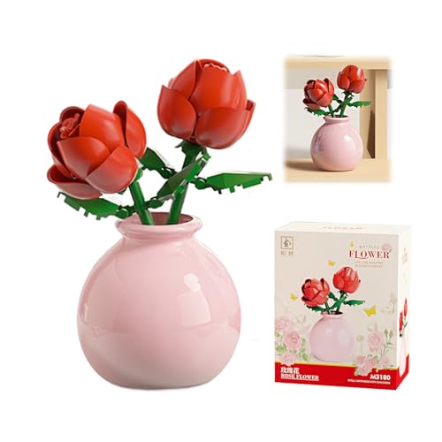 Caelura Klemmbausteine Blumen, Blumen Bausteine, Romantische Rosen Bausteine mit Plastikvase für Paare, Kreative Heimdekoration, Geschenkidee für Valentinstag oder Hochzeit von Caelura