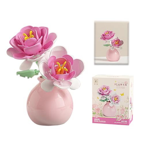 Caelura Klemmbausteine Blumen, Romantische Rosen Bausteine mit Plastikvase – Kreative Heimdekoration, Geschenkidee für Valentinstag, Hochzeit oder Muttertag von Caelura