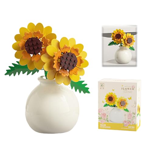 Caelura Klemmbausteine Blumen, Sonnenblumen Bausteine mit Plastikvase für Naturliebhaber, Kreative Heimdekoration, Geschenkidee für Geburtstag oder Sommerfest von Caelura
