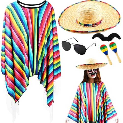 Cagemoga 6-teiliges mexikanisches Party-Kostüm-Set enthält mexikanischen Sombrero-Strohhut, Fiesta-Poncho, Holz-Maracas, mexikanische Sonnenbrille und künstlicher Schnurrbart für Erwachsene Cagemoga 6-teiliges mexikanisches Party-Kostüm-Set enthält mexikanischen Sombrero-Strohhut, Fiesta-Poncho, Holz-Maracas, mexikanische Sonnenbrille und künstlicher Schnurrbart für Erwachsene von Cagemoga