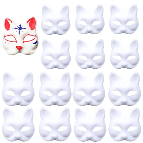 15 Stücke Weiße DIY Maske, Katzenmasken Zum Bemalen, Diy Katzenmaske Masken Zum Bemalen Kinder, Leere Maske, Handgemalte Maske, Unbemalt Masken, DIY Maskenball Party Maske, für Cosplay, Party von CaiYuanGJ