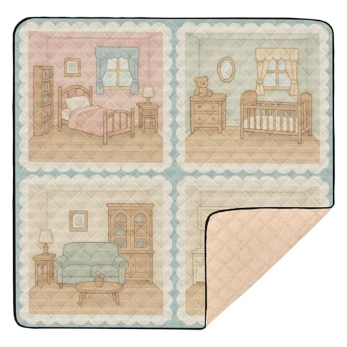 Dollhouse World – Geschichtenbuch-Stil, große, rutschfeste Baby-Gymnastik- und Aktivitätsmatte für Boden, leichte Spielzimmer-Aktivitätsmatte für Babys, Kinder, Kleinkinder, Kleinkinder, 127 x 127 cm von Caihoyu