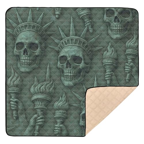 Freiheitsstatue Totenkopf-Muster, groß, stilvolle Baby-Gymnastik- und Aktivitätsmatte für drinnen und draußen, tragbar, gepolstert, für Babys, Kinder, Kleinkinder, Säuglinge, 127 x 127 cm von Caihoyu