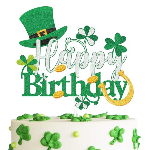 St. Patrick's Day Happy Birthday Tortenaufsatz Happy Birthday Happy Retirement Old Age Party Schwarz Glitzer Tortenaufsatz – Geburtstagsparty-Dekorationen von Caiwowo