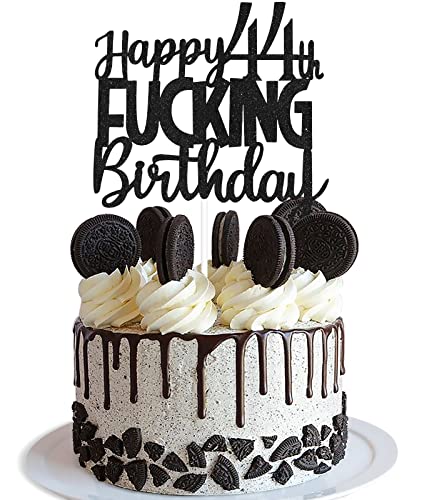Tortenaufsatz "Happy 44th Fuxking Birthday" – lustiger schwarzer Glitzer 44 & fabelhaftes Partyzubehör – Prost auf 44 Jahre Party-Kuchendekoration von Caiwowo