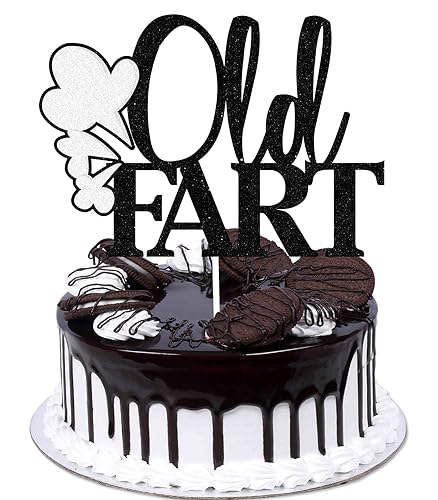 Tortenaufsatz mit Aufschrift "Old Fart Happy Birthday", für den Ruhestand, für den 40., 50., 60., 70. Geburtstag, Schwarz von Caiwowo
