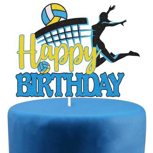 Volleyball Happy Birthday Cake Topper – Sport Volleyball Glitter Beach Volley Cake Topper – Volleyballspieler Batting Birthday Party Kuchen Dekoration für Mädchen von Caiwowo