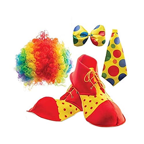 Calakono Clown-Kostüm-Set | Clown Cosplay Kostümzubehör | Kinder-Clown-Anziehset, Clown-Anzieh-Requisiten für Kinder, buntes Clown-Kostüm, leuchtend rote Schuhe, Clown-Perücke und Zubehör, von Calakono