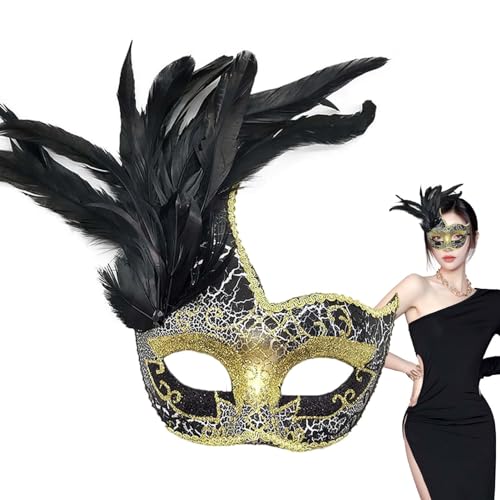 Calakono Halbe Gesichtsbedeckung mit Federn | Mardi Gras Gesichtsbedeckung - Halloween-Party-Gesichtsbedeckung für Karneval, Halloween-Gesichtsbedeckung für Party von Calakono