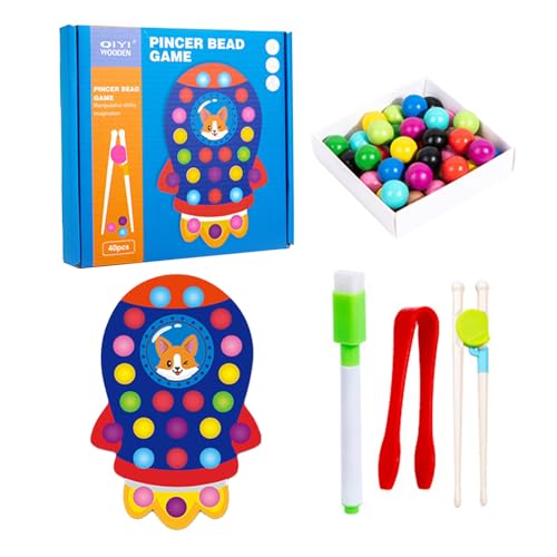 Calakono Holzbrettperle, Farblernperlen-Spielzeug, Montessori-Perlenspiel, Regenbogen-Brettspiel-Lernspielzeug, interaktives Farbsortierperlenspiel mit Clipping-Tool für Kinder von Calakono