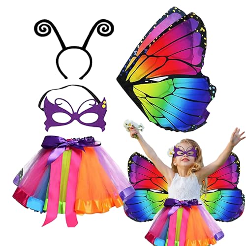 Calakono Schmetterlingskostüm für Mädchen, Kinder-Schmetterlingskostüm-Set, Mädchen-Schmetterlings-Feenflügel, Schmetterlings-Feenflügel-Umhang, Feenflügel-Kostüm für Kinder, Karne von Calakono