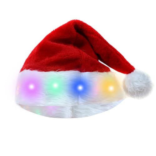 Plüsch-Weihnachtsmütze, Weiche Weihnachtsmütze Für Kinder, Rote Weihnachtsmütze Mit LED-Beleuchtung, Weihnachtsmannmütze, Beleuchtete Weihnachtsmannmütze, Neuartige Plüsch-Weihnachtsmannmütze von Calakono