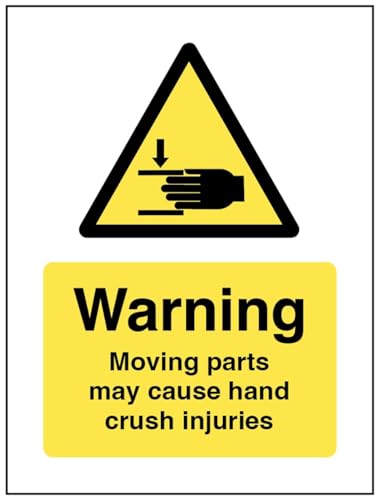 Warnung: Bewegliche Teile können Verletzungen durch Handquetschungen verursachen (selbstklebendes Vinyl-Sicherheitsetikett) von Caledonia Signs