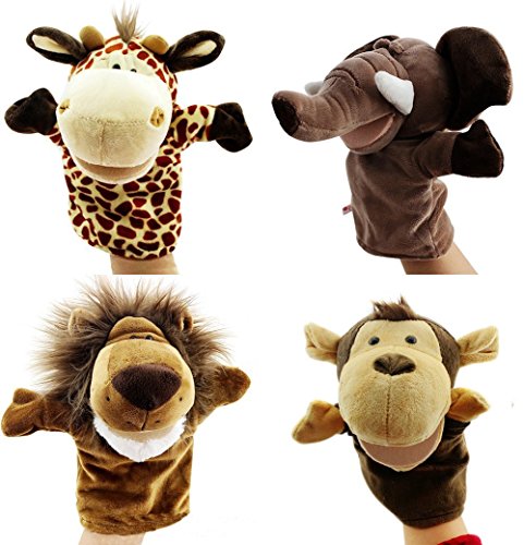 Caleson Zoo Friends Handpuppen (4er Set) - Elefant, Giraffe, Löwe und AFFE (Große bewegliche Münder) von Sunallwell