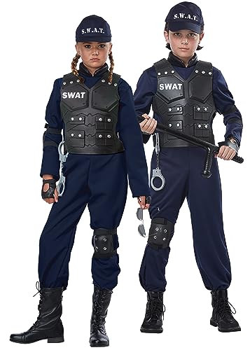 California Costumes SWAT-Kinderkostüm mit Brustpanzer Karnevals-Verkleidung blau-schwarz - 152 (10-12 Jahre) von California Costumes