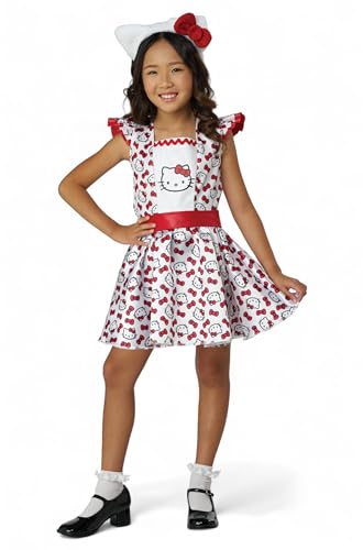 Hello Kitty Party-Pop-Kleid, Kinderkostüm, Weiß/Rot, Medium von California Costumes