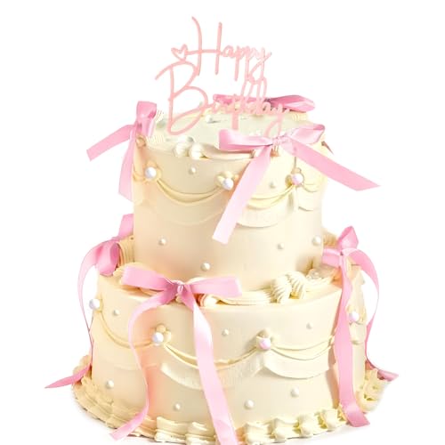 Calkkrer 10 Stück Rosa Schleifen Torten-Aufleger mit Happy-Birthday-Schild, Vintage-Stil Rosa Happy-Birthday-Schild, Perfekt für Prinzessinnen-Geburtstag, Hochzeit Calkkrer 10 Stück Rosa Schleifen Torten-Aufleger mit Happy-Birthday-Schild, Vintage-Stil Rosa Happy-Birthday-Schild, Perfekt für Prinzessinnen-Geburtstag, Hochzeit von Calkkrer