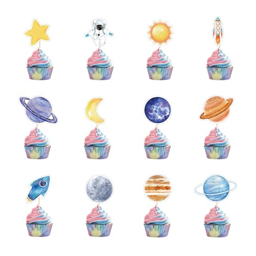 Calkkrer 24 Stück Cupcake Topper Weltraum Thema, Rakete Galaxie Universum Planeten, Kuchendekoration, Kinder Geburtstag und Weltraum Party, Torte Deko Supplies Calkkrer 24 Stück Cupcake Topper Weltraum Thema, Rakete Galaxie Universum Planeten, Kuchendekoration, Kinder Geburtstag und Weltraum Party, Torte Deko Supplies von Calkkrer
