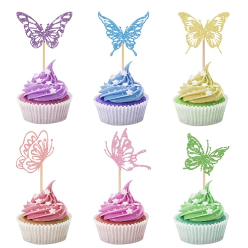 Calkkrer 24 Stück Glitzer Schmetterling Cupcake Topper, Schmetterling Torten Deko, Muffin Deko, Geburtstag Kuchen Deko, Cake Decoration, Schmetterlinge Party Deko Calkkrer 24 Stück Glitzer Schmetterling Cupcake Topper, Schmetterling Torten Deko, Muffin Deko, Geburtstag Kuchen Deko, Cake Decoration, Schmetterlinge Party Deko von Calkkrer