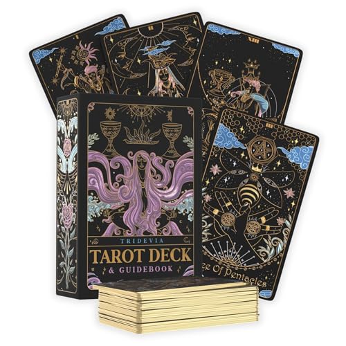 Calmoura Tridevia Tarotkarten mit Leitfaden (78 Karten) – vom Reiter Waite inspiriertes Tarot-Deck mit Bedeutungen für Anfänger und Experten – aufwendige goldene Details und luxuriöse vergoldete von Calmoura