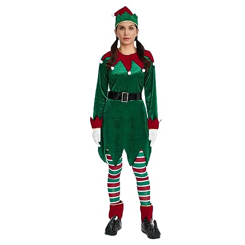 Cosplay-Kostüm für Erwachsene, Weihnachtsbaummantel mit Hose/Spleißkleid, Set für Urlaubsparty (Damen, 3-grün, Damenhosenanzug, Größe L) von Caloter