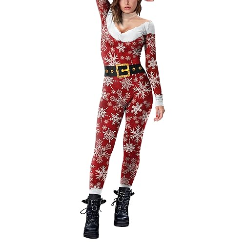 Weihnachten Fancy Cosplay Kostüm für Erwachsene Weihnachtsbaum Mantel mit Hosen/Spleißen Kleid Set für Urlaub Party (Damen, 43-Red Women, S) von Caloter