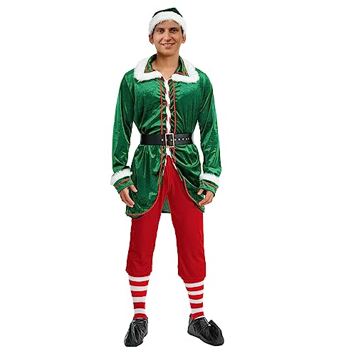 Weihnachtliches Cosplay-Kostüm für Erwachsene, Weihnachtsbaummantel mit Hose/Spleißkleid, Set für Urlaubsparty (Herren, 3-grüne Herren, Größe M) von Caloter