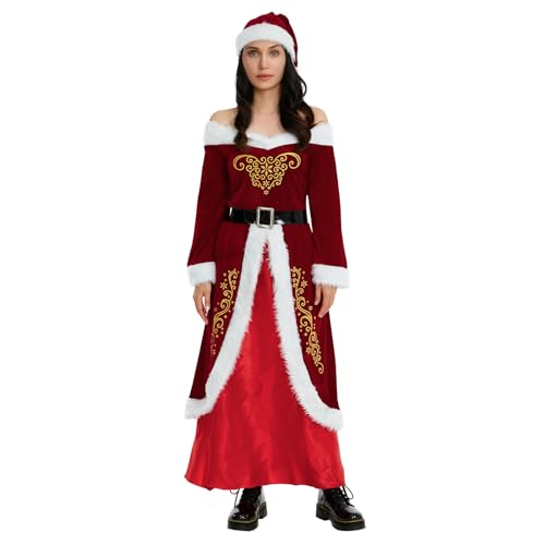 Weihnachtskostüm für Erwachsene, Weihnachtsbaummantel mit Hose/Spleißkleid, Set für Urlaubsparty (Damen, 9-rote Frau, XXL) von Caloter