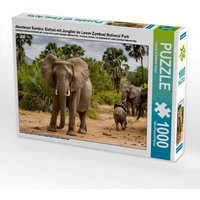 Abenteuer Sambia: Elefant mit Jungtier im Lower Zambezi National Park (Puzzle) von Calvendo Puzzle