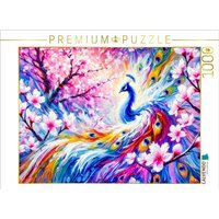 CALVENDO Puzzle Abstrakter Pfau mit Pfirsichbaum in farbenfroher Ölmalerei 1000 Teile Lege-Größe 64x48cm Foto-Puzzle für glückliche Stunden von Calvendo Puzzle