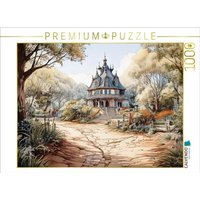 CALVENDO Puzzle Am Waldrand steht dieses Haus im Stil eines kleinen Pavillons. 1000 Teile Lege-Größe 64x48cm Foto-Puzzle für glückliche Stunden von Calvendo Puzzle