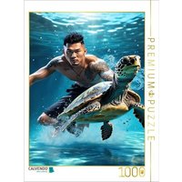 CALVENDO Puzzle Asiatischer Mann taucht mit einer Wasserschildkröte 1000 Teile Lege-Größe 64x48cm Foto-Puzzle für glückliche Stunden von Calvendo Puzzle