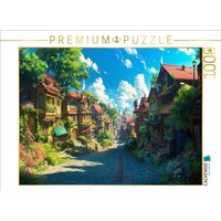 CALVENDO Puzzle Auf dem Weg in die Stadt - Anime Dorflandschaft 1000 Teile Lege-Größe 64x48cm Foto-Puzzle für glückliche Stunden von Calvendo Puzzle