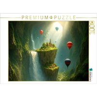CALVENDO Puzzle Aufbruch am Wasserfall entlang - Heißluftballons in einer riesigen Höhle 1000 Teile Lege-Größe 64x48cm Foto-Puzzle für glückliche Stunden von Calvendo Puzzle