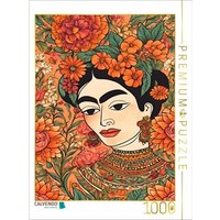 CALVENDO Puzzle Blühende Stärke. Frida Kahlo inspiriert. Frauenporträt in warmen Blumentönen 1000 Teile Lege-Größe 64x48cm Foto-Puzzle für glückliche Stunden von Calvendo Puzzle