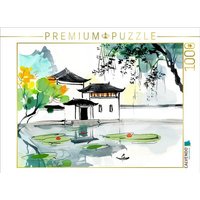 CALVENDO Puzzle Chinesische Tempelanlage am Seerosenteich. Tuschemalerei 1000 Teile Lege-Größe 64x48cm Foto-Puzzle für glückliche Stunden von Calvendo Puzzle