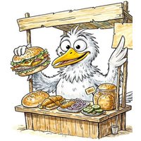 CALVENDO Puzzle Comic Möwe am Fischbrötchenstand an der Küste 1000 Teile Lege-Größe 64x48cm Foto-Puzzle für glückliche Stunden von Calvendo Puzzle