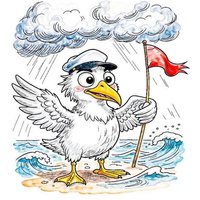 CALVENDO Puzzle Comic Möwe mit Windfahne am Meer - Windmesser im Sturm 1000 Teile Lege-Größe 64x48cm Foto-Puzzle für glückliche Stunden von Calvendo Puzzle