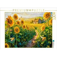 CALVENDO Puzzle Cottage im Sonnenblumenfeld mit Katze auf dem Weg 1000 Teile Lege-Größe 64x48cm Foto-Puzzle für glückliche Stunden von Calvendo Puzzle