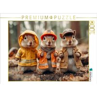 CALVENDO Puzzle Drei Eichhörnchen in Arbeitskleidung im Wald 1000 Teile Lege-Größe 64x48cm Foto-Puzzle für glückliche Stunden von Calvendo Puzzle