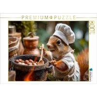 CALVENDO Puzzle Eichhörnchen als Koch im Wald am Feuer 1000 Teile Lege-Größe 64x48cm Foto-Puzzle für glückliche Stunden von Calvendo Puzzle