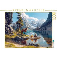 CALVENDO Puzzle Ein Abend mit einem Freund - Westernreiter am Lagerfeuer am See 1000 Teile Lege-Größe 64x48cm Foto-Puzzle für glückliche Stunden von Calvendo Puzzle