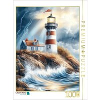 CALVENDO Puzzle Ein Leuchtturm mit Wärterhäuschen wacht über die raue Steilküste 1000 Teile Lege-Größe 64x48cm Foto-Puzzle für glückliche Stunden von Calvendo Puzzle