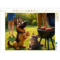 CALVENDO Puzzle Gibt es was für uns? - Schäferhund und Katze betteln am Grill 2000 Teile Lege-Größe 90x67cm Foto-Puzzle für glückliche Stunden von Calvendo Puzzle